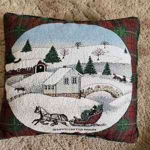 Vintage Tapestry Winter Scene Decorative Pillow Gavin Carter Brown